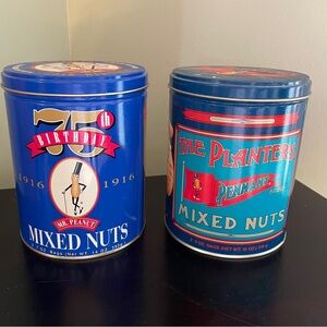 Vtg Lot of 2 The Planters Mixed Nuts Collectible Tins 75th Birthday 1991 & 1989